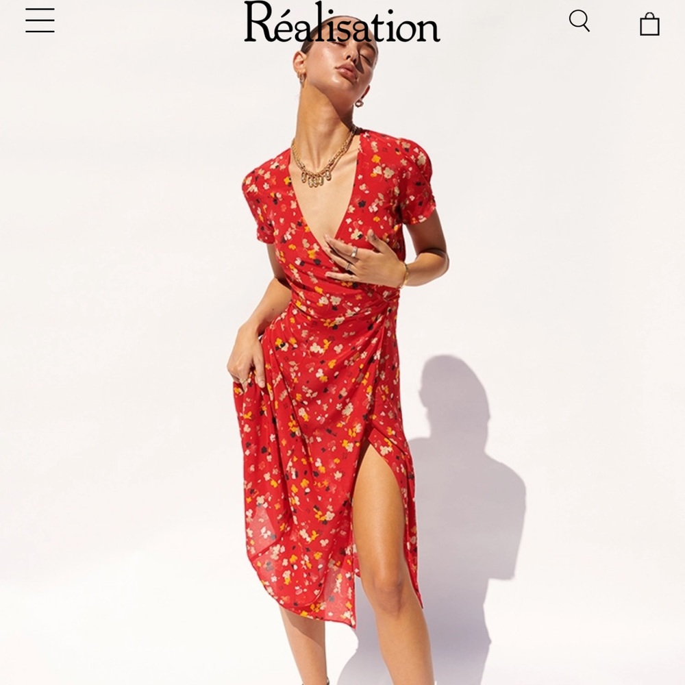 Realisation Par Teale Silk Wrap Dress, XS Rouge Fleur (red)